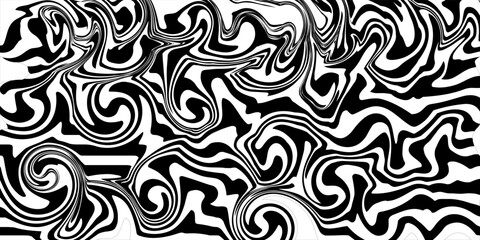 Fototapeta premium Abstract stripe wave with black and white line pattern. 3d optical op art background in trendy Y2k psychedelic style. Vector illustration