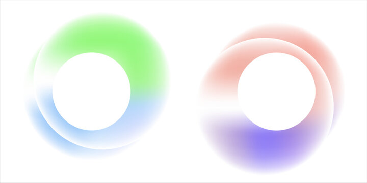 Gradient circles background, color gradation with halftone effect. Vibrant design colorful swirls. Gradient blur circle pattern with grain dots design. Rainbow rgb color spectrum. Vector illustration