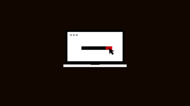 Minimal web browser search bar illustration with cursor clicking red search button, modern flat design concept for UI, UX, internet browsing, and digital interface
