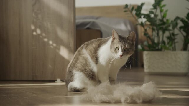 Cat Fur Shedding on Sunlit Home Floor