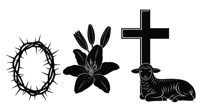 Religious symbols of christianity including a crown of thorns silhouette