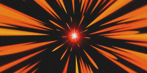 A vibrant orange and black abstract image with a bright central light © Nasrin