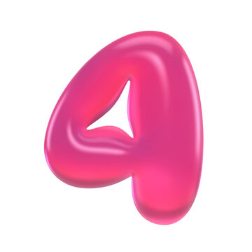Glossy pink 3D bubble number 4 four