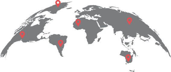 Gray World Map with Red Location Pins Global Travel Vector © sudais