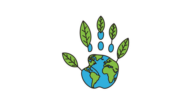 Earth Hand with Green Leaves.