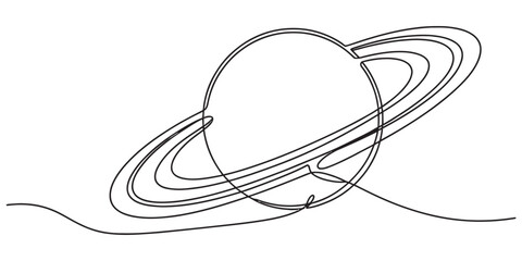 A minimalist single continuous line drawing of the planet saturn with its iconic rings isolated Vector, illustration © D-Stocker2026