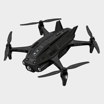 Sleek Black Quadcopter Drone with Cameras, Futuristic Design
