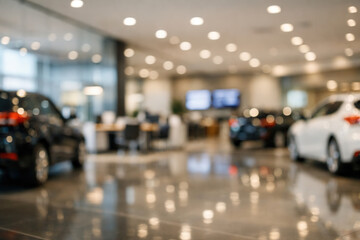 Fototapeta premium Modern Car Dealership Interior With Vehicles and Ceiling Lights