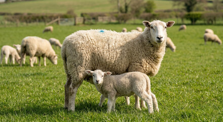 Obraz premium Marked farm sheep with newborn 4K