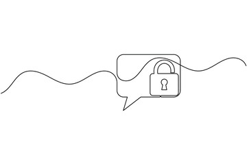 Obraz premium Secure Padlock Speech Bubble Continuous One Line Drawing Minimalist Chat Message Privacy Outline Vector Illustration
