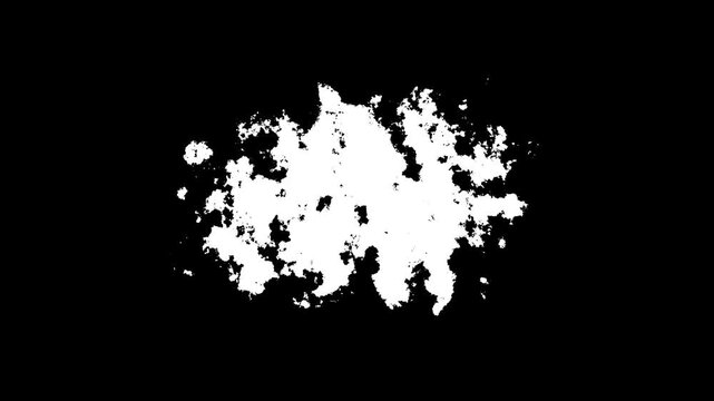Ink transition splatter in water black watercolor ink drops background, Abstract ink splatter transition in black and white seamless loop, flow expand, Ink Drops Transition on Black Background 4k