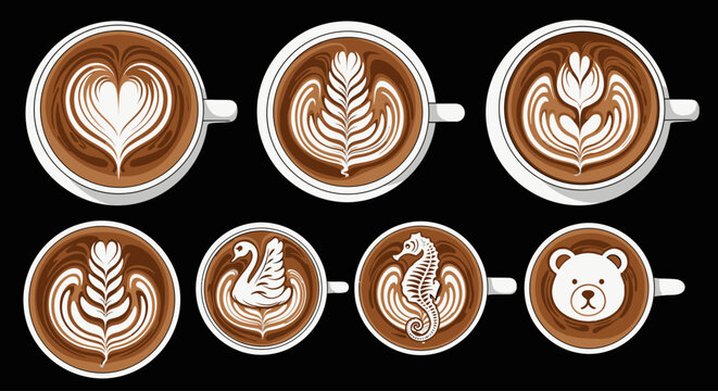 Coffee Cups With Latte Art Designs.