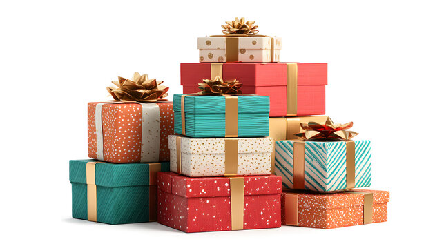 festive stack of gift boxes isolated on a white background