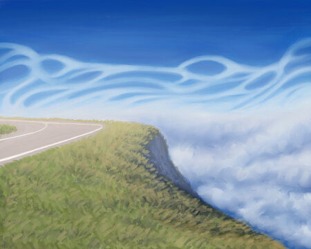 road in the mountain blue sky clouds fantasy heaven