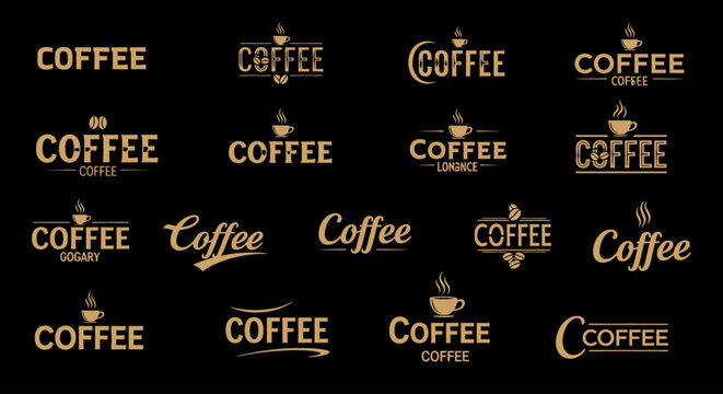 Coffee logos and branding elements.