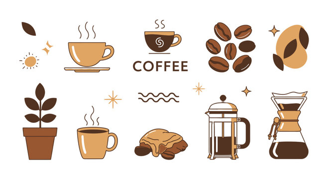 Coffee Beans and Cups Illustration.
