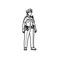 Obraz premium Female police officer outline vector flat illustration design