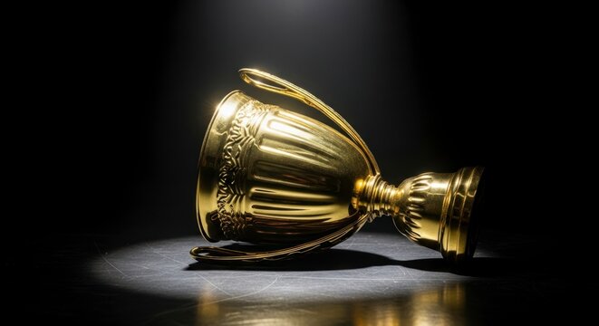 Golden trophy on dark background symbolizing achievement and success