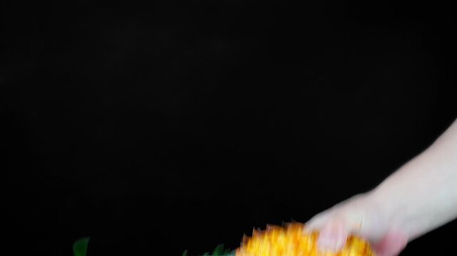 Extreme Macro Close-up of Fresh Pineapple with Water Splashing and Dripping on Black Background, Food Advertising
