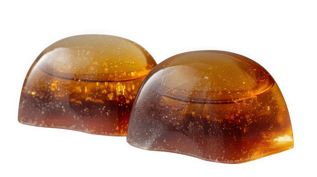 Two amber hard candies with hard candy as PNG asset isolated on transparent background