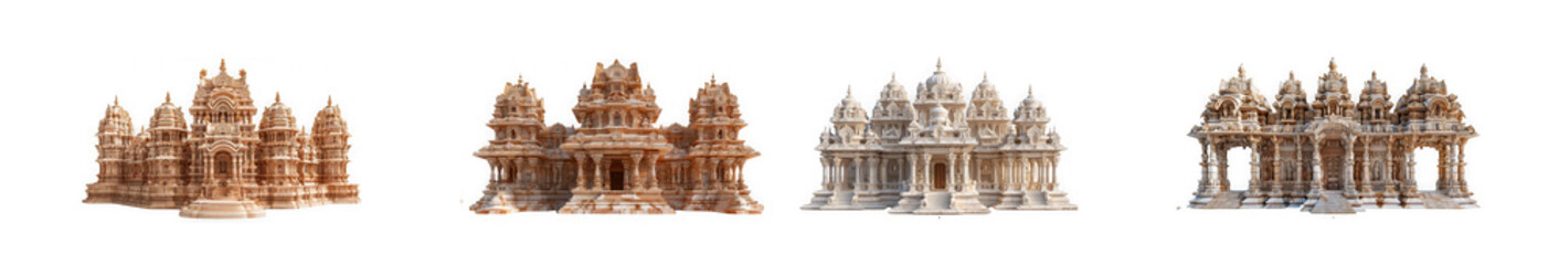 Obraz premium Collection of four ancient weathered stone temple ruins and historical isolated on transparent background