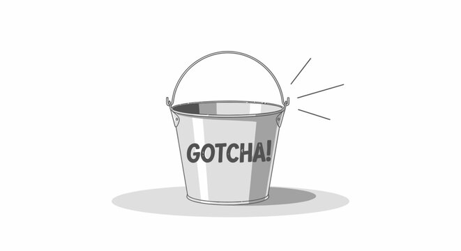 Metal bucket with handle and text.