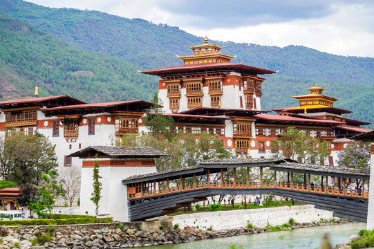 Punakha Dzong in punakha Bhutan. The Punakha Dzong, also known as Pungthang Dewa Chhenbi Phodrang (meaning "the palace of great happiness or bliss.