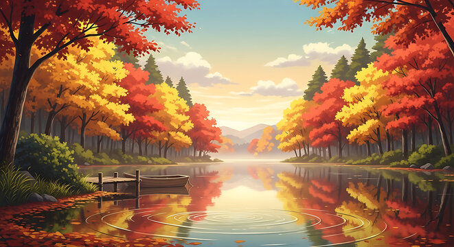 Autumn landscape with trees lake and mountains serene scenic view
