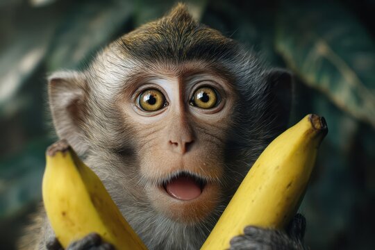 Delighted monkey holding fruit in the wild