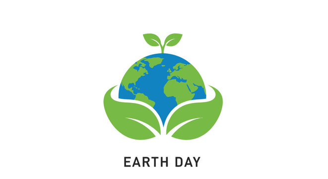 Earth Day green leafy globe icon.