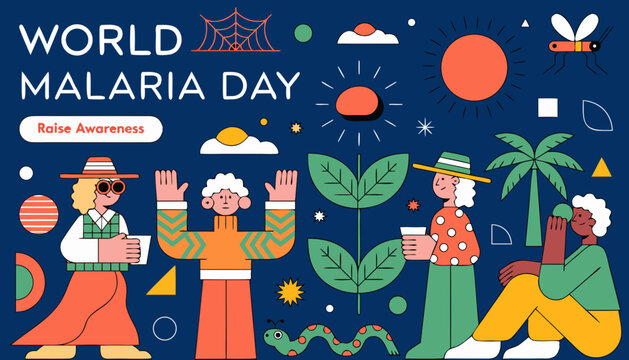 World malaria day illustration with diverse people raising awareness and stylized elements with public health with fight malaria with flat design with raise awareness with save lives