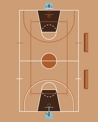 Basketball Illustration, Dynamic Sports Artwork, Court Action Scene with Dramatic Lighting © wadih