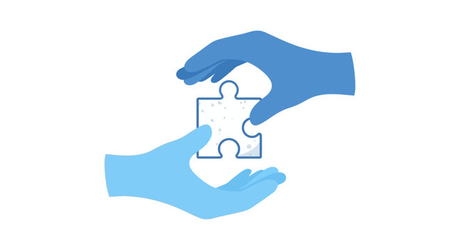 Hands holding puzzle piece together.