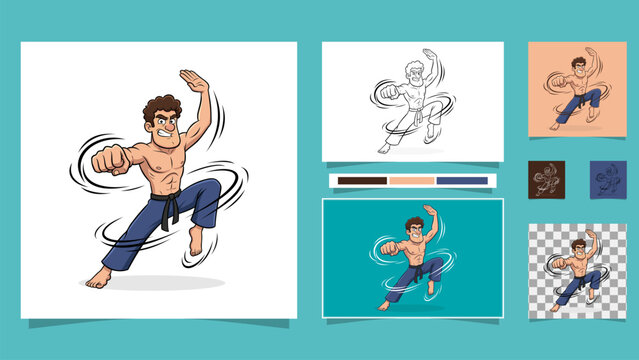 Dynamic martial arts fighter mascot logo vector for gym, dojo, and 4K branding presentation