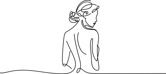 Woman standing back view continuous line drawing minimal silhouette style female figure icon vector illustration © Sidratul Muntaha 4