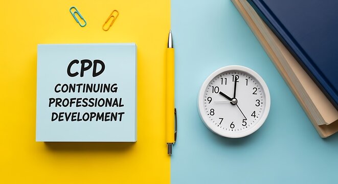 Continuing professional development text written on a blue sticky note