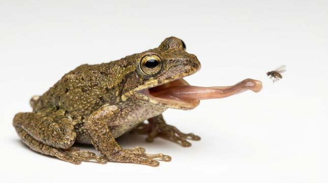 Brown Green Frog Lunging to Catch a Fly