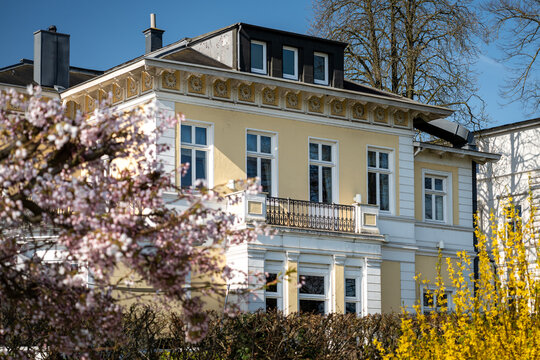 Exquisite historic villa in Hamburg in North Germany at springtime