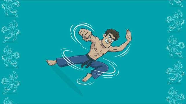 4K martial arts fighter animation footage for sports branding