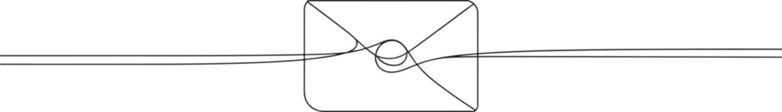 Continuous single line of a classic paper envelope with a sealed flap isolated on a white background representing mail correspondence communication postal service and message delivery concept