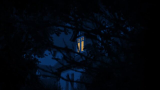 House With Light On Focus Shift At Night
