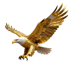 Fototapeta premium [Transparent Background PNG]Golden Bald Eagle in Flight with White Background