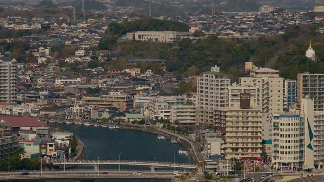 Scenic seaside in Enoshima with clear sky and calm water