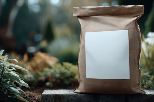 Blank label mockup on fertilizer packaging bag