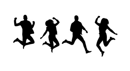 Fototapeta premium Four silhouettes of people joyfully jumping in mid-air