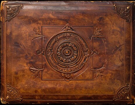 Ornate Leather Bound Book Cover with Intricate Design and Texture
