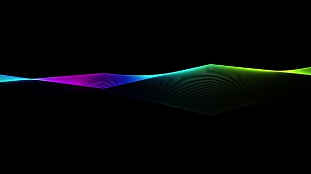Abstract purple blue audio waveform visualization on black screen with glowing neon sound waves, digital equalizer spectrum analyzer, futuristic music interface, smooth seamless loop 4k background