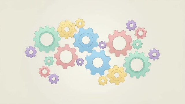 Colorful interlocking gears representing teamwork collaboration strategy and business mechanical process