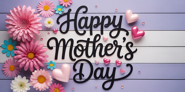 Happy Mother's Day Greeting with Paper Flowers and Hearts