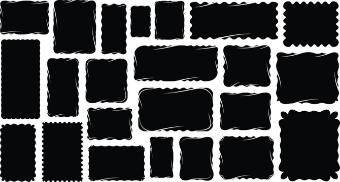 Abstract black brushstroke rectangles on white background
